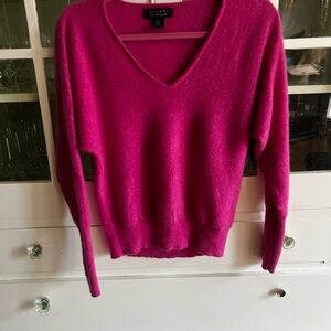 Tahari Hot Pink 2-ply Cashmere V-neck Dolman Sleeve Sweater Medium